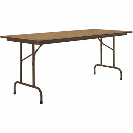 CORRELL 30'' x 96'' Medium Oak Thermal-Fused Laminate Top Folding Table with Brown Frame 384BF3096TFO